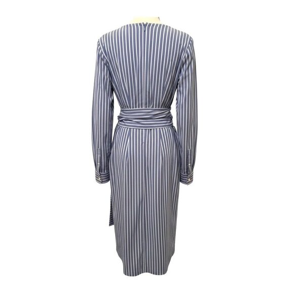 WHBM Blue & White Striped Poplin Twist Front Midi Shirt Dress Sz 10 Preppy - Picture 6 of 11